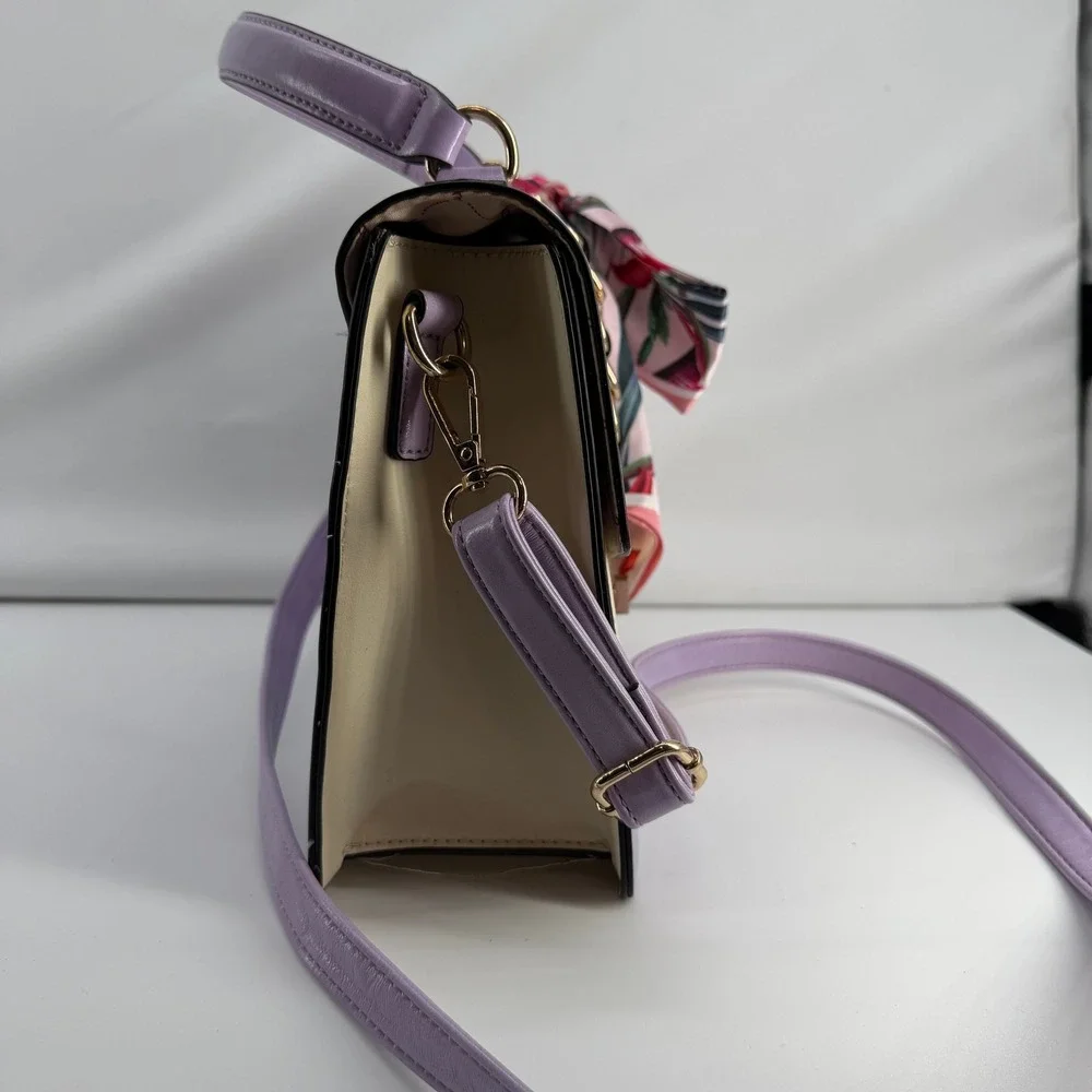 Aldo Lavender Cream Colorblock Satchel Crossbody Bag with Floral Scarf Detail